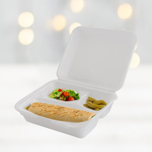 Foam Lunch Box (Lb3) 3 Sec. - 100 Pcs